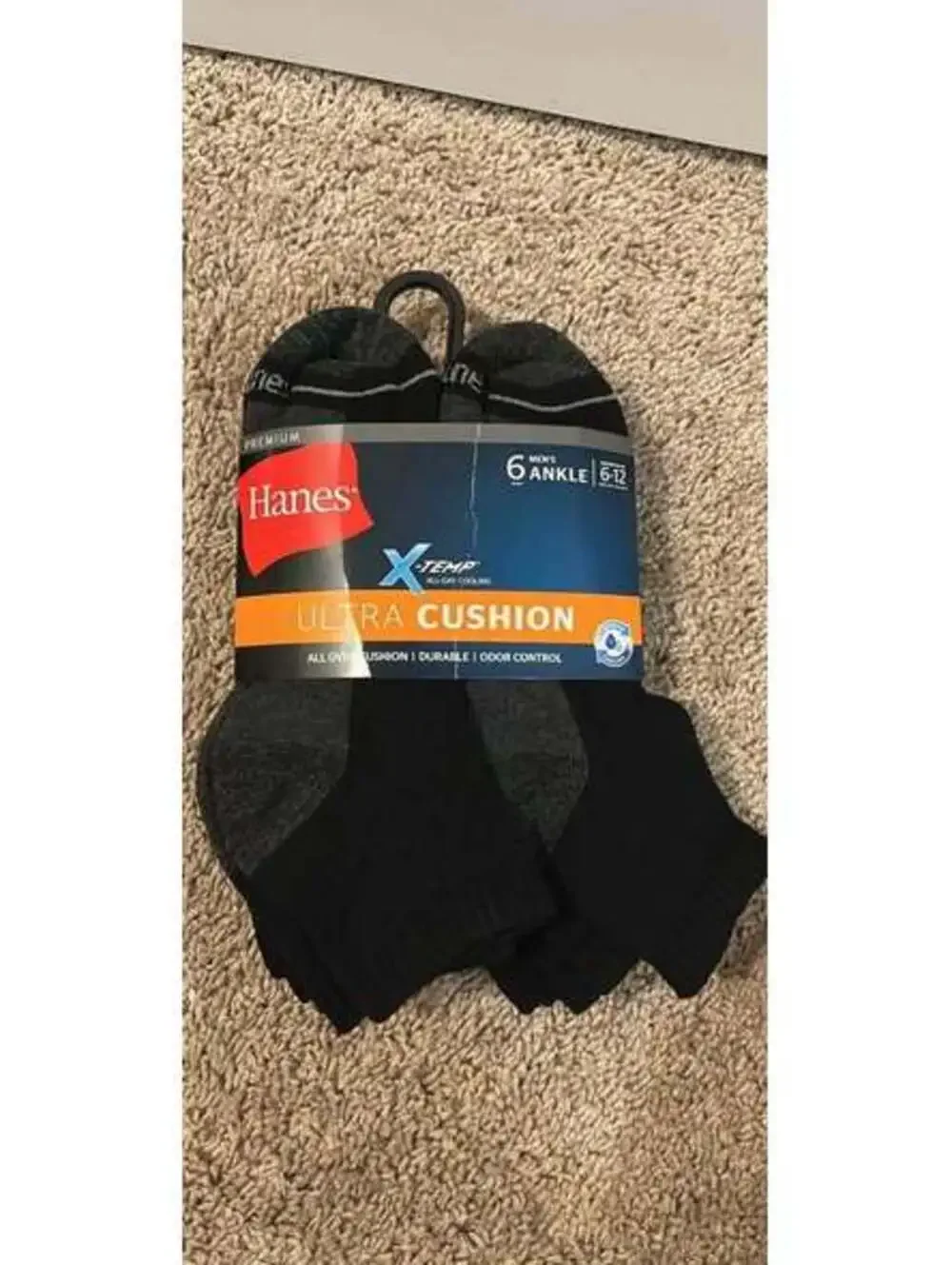 Hanes 6 pack men’s x-temp ultra cushion ankle socks in size 6-12